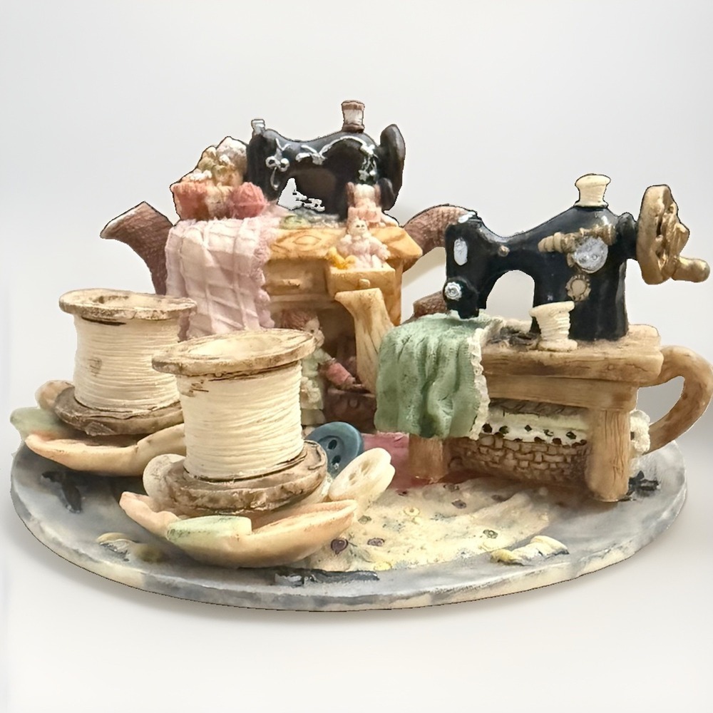 Vintage Minature Tea Set Resin Sewing Machine Themed Collectible Tea Set